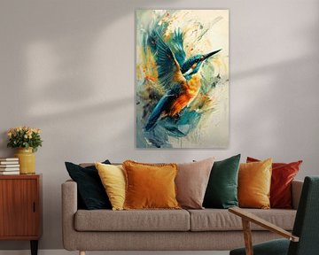 Wings of Fire - Abstract Kingfisher Artwork by Eva Lee
