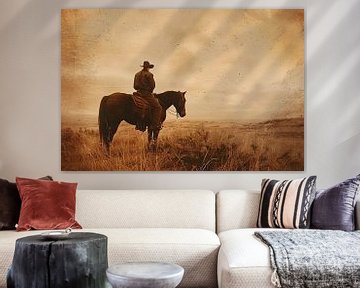 Cowboy te Paard in de Prairie Americana van Vlindertuin-Art