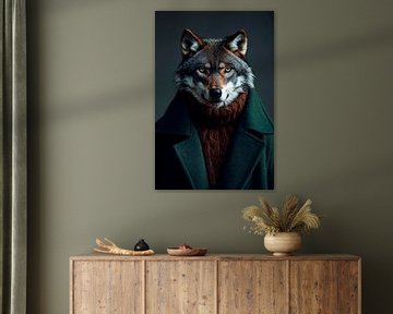 Elegante wolf in een stijlvolle outfit van Poster Art Shop