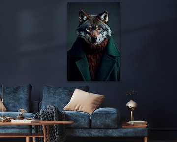 Elegante wolf in een stijlvolle outfit van Poster Art Shop