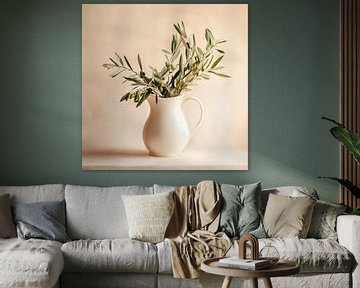 Olijftakken in een witte kan van Poster Art Shop
