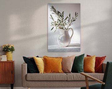 Olijftakken in een witte kan van Poster Art Shop