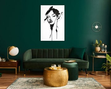 Zwart-wit: de uitdrukking van een vrouw van Poster Art Shop