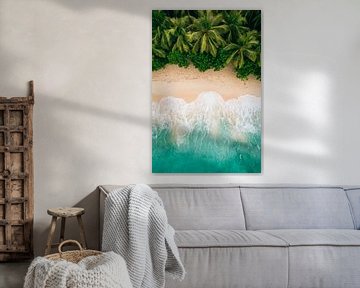 Tropisch strand met uitzicht op palmbomen van Poster Art Shop