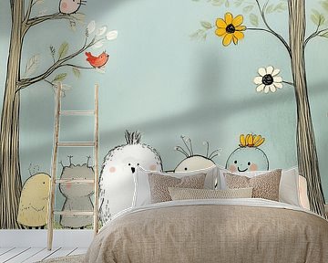 Fröhliche Waldtiere im Wald