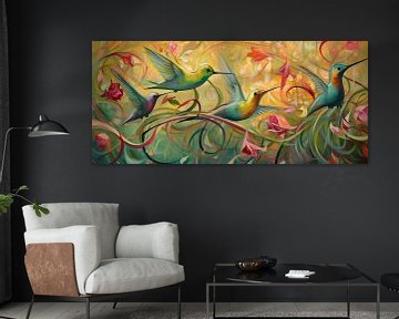 Schilderij Kleurrijke Vogels | Fladderfantasie van ARTEO Schilderijen