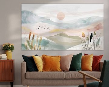 Zonsondergang met abstracte bergen van Frank Heinz