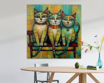 Levendig Katten Trio van Jan Keteleer (JanKé): Een reis voorbij het canvas