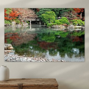 Japanese garden in autumn atmosphere with green water by Stella Ammerlaan