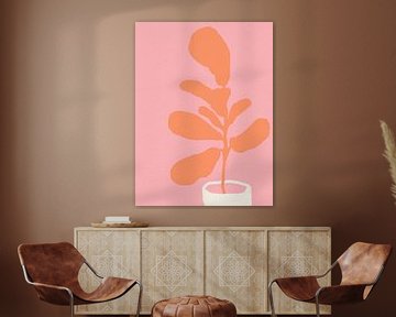 Ficus Lyrata. Fiddle-leaf vijg in oranje, roze, wit. van Dina Dankers