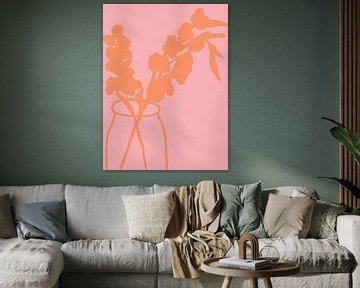 Gladiolen in vaas. Oranje en roze botanische kunst. van Dina Dankers