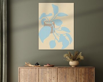 Epipremnum of pothos. Kamerplant in lichtblauw, taupe en beige. van Dina Dankers