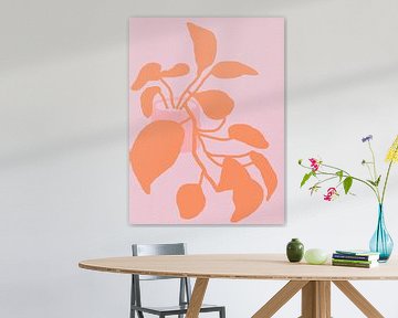 Epipremnum of pothos. Kamerplant in oranje en roze. van Dina Dankers