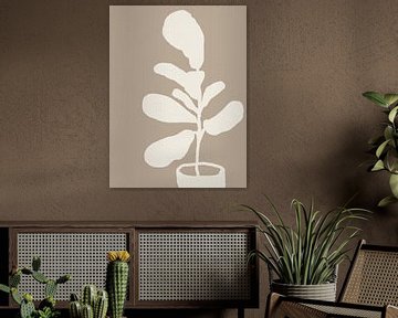 Ficus Lyrata. Fiddle-leaf vijg in wit en beige. van Dina Dankers