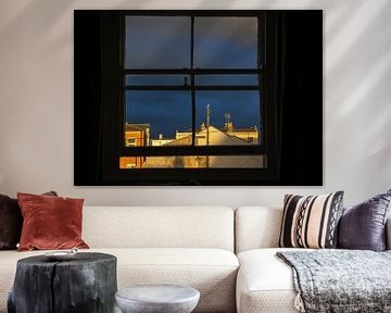 Sunset in a town in England seen through a window. Edward Hopper style. by Albert Brunsting