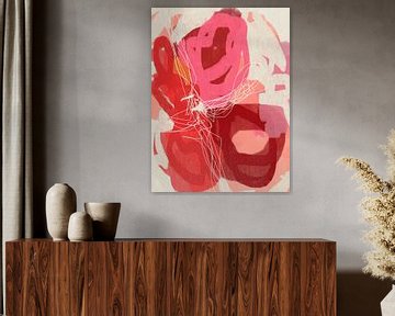 Roze en rood. Moderne abstracte kunst. van Dina Dankers