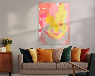 Geel, roze, grijs. Moderne abstracte kunst. van Dina Dankers