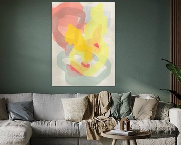 Geel, roze, grijs en wit. Moderne abstracte kunst. van Dina Dankers