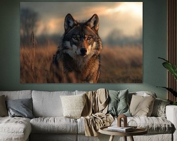 Wolf gedetailleerd portret in gouden uur van Digitale Schilderijen