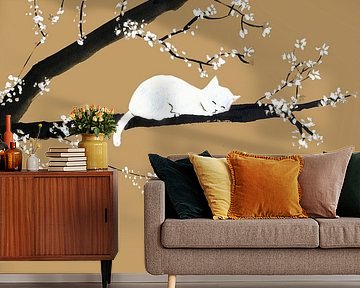 sleeping white cat in the tree by Péchane Sumie
