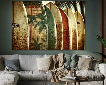 Sepia Surfplanken en Palmbladeren Collage van Art & Soul Creations