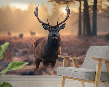 Hert op de hoge veluwe in Nederland van Digitale Schilderijen