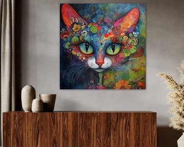 Katzenkopf und Blumen kunstvoll von TheXclusive Art