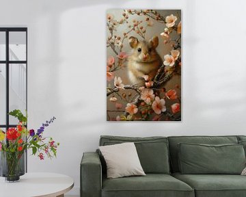Lente in Bloei - Muisje op een Bloesemtak van Eva Lee