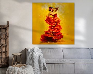 Sensuele Flamenco danseres in rood en gele tinten van Lauri Creates