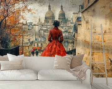 Olieverf schilderij, vintage Parisian van BowiScapes abstract en digitale kunst