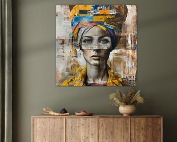 Colourful portrait with eyes in black and white