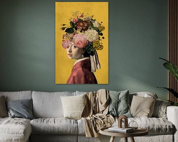 Meisje met de Parel - the Floral on Yellow Edition van Marja van den Hurk
