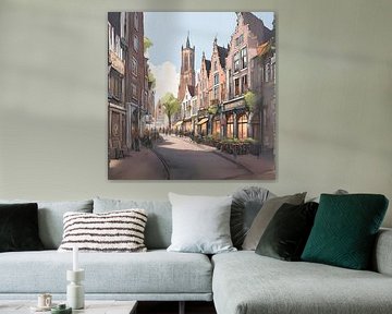 Utrecht Rue commerçante Vie tranquille peinture sur ComfortQ