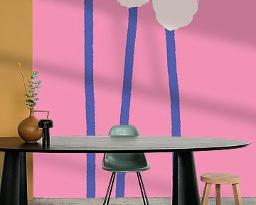 Botanical sketches.  Three white and cobalt blue flowers on neon pink. by Dina Dankers
