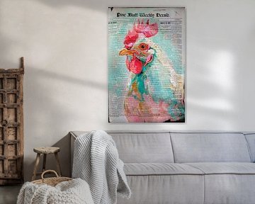 Coq coloré sur page de journal Collage sur Poster Art Shop