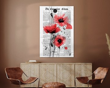 Klaprozen voor een krantenachtergrond van Poster Art Shop
