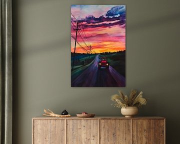 Balade nocturne en tracteur vers la lumière sur Poster Art Shop
