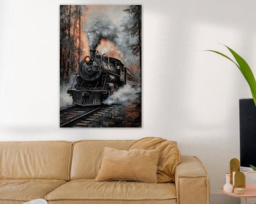 Steaming railway in the forest by Poster Art Shop
