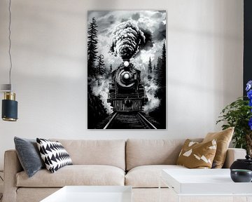 Steaming locomotive in the wilderness by Poster Art Shop