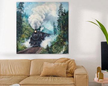 Steaming locomotive in the forest idyll by Poster Art Shop