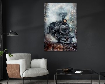 Stoomlocomotief in het mistige bos van Poster Art Shop