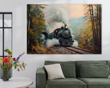 Stoomlocomotief in het herfstbos van Poster Art Shop