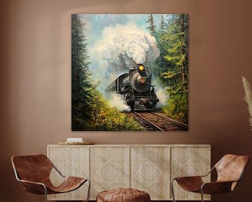 Stoomlocomotief door het bos van Poster Art Shop