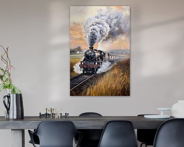 Steam locomotive at dusk by Poster Art Shop