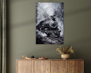 Steam locomotive in the misty forest by Poster Art Shop