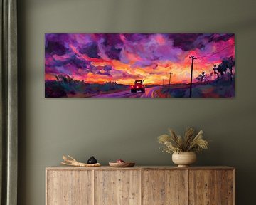 Drive through a colourful sunset by Poster Art Shop