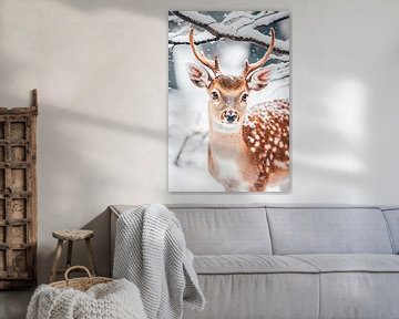 Elegante herten in het besneeuwde bos van Poster Art Shop