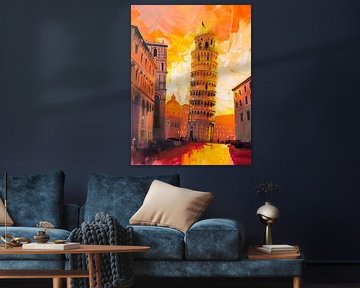 Schiefer Turm im Abendlicht von Poster Art Shop