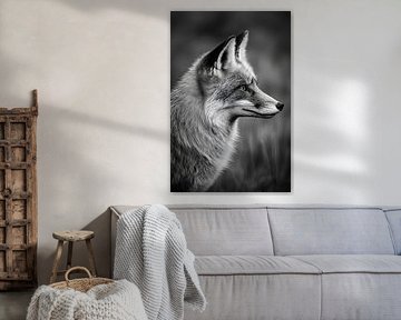 Vos in zwart-wit afbeelding van Poster Art Shop