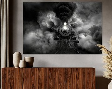 Stoomlocomotief in de mist van het verleden van Poster Art Shop